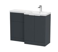 Tixall Contemporary Floor Standing 2 Door Vanity WC Combination Unit with Polymarble Basin, Right Hand, 1100mm, Dark Grey