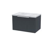 Tixall Fluted 1 Drawer Wall Hung Vanity Unit with Laminate Worktop, Dark Grey, 600mm