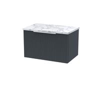 Tixall Fluted 1 Drawer Wall Hung Vanity Unit with Laminate Worktop, Dark Grey, 600mm