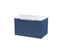 Tixall Fluted 1 Drawer Wall Hung Vanity Unit with Laminate Worktop, Satin Blue, 600mm