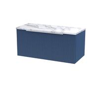 Tixall Fluted 1 Drawer Wall Hung Vanity Unit with Laminate Worktop, Satin Blue, 800mm