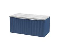 Tixall Fluted 1 Drawer Wall Hung Vanity Unit with Laminate Worktop, Satin Blue, 800mm