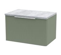 Tixall Fluted 1 Drawer Wall Hung Vanity Unit with Laminate Worktop, Satin Green, 600mm