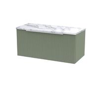 Tixall Fluted 1 Drawer Wall Hung Vanity Unit with Laminate Worktop, Satin Green, 800mm