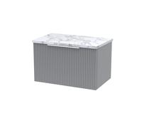 Tixall Fluted 1 Drawer Wall Hung Vanity Unit with Laminate Worktop, Satin Grey, 600mm