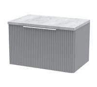 Tixall Fluted 1 Drawer Wall Hung Vanity Unit with Laminate Worktop, Satin Grey, 600mm