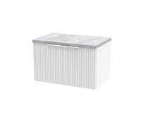 Tixall Fluted 1 Drawer Wall Hung Vanity Unit with Laminate Worktop, Satin White, 600mm