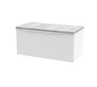 Tixall Fluted 1 Drawer Wall Hung Vanity Unit with Laminate Worktop, Satin White, 800mm