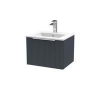 Tixall Fluted 1 Drawer Wall Hung Vanity Unit with Minimalist Basin, Dark Grey, 500mm