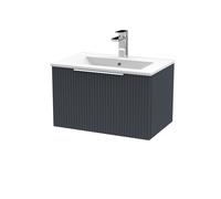 Tixall Fluted 1 Drawer Wall Hung Vanity Unit with Minimalist Basin, Dark Grey, 600mm