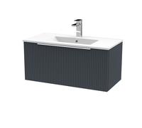 Tixall Fluted 1 Drawer Wall Hung Vanity Unit with Minimalist Basin, Dark Grey, 800mm