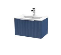 Tixall Fluted 1 Drawer Wall Hung Vanity Unit with Minimalist Basin, Satin Blue, 600mm