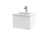 Tixall Fluted 1 Drawer Wall Hung Vanity Unit with Minimalist Basin, Satin White, 500mm