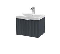Tixall Fluted 1 Drawer Wall Hung Vanity Unit with Thin Edge Basin, Dark Grey, 500mm