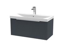 Tixall Fluted 1 Drawer Wall Hung Vanity Unit with Thin Edge Basin, Dark Grey, 800mm