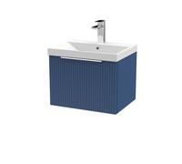 Tixall Fluted 1 Drawer Wall Hung Vanity Unit with Thin Edge Basin, Satin Blue, 500mm