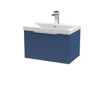 Tixall Fluted 1 Drawer Wall Hung Vanity Unit with Thin Edge Basin, Satin Blue, 600mm