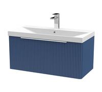 Tixall Fluted 1 Drawer Wall Hung Vanity Unit with Thin Edge Basin, Satin Blue, 800mm