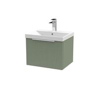 Tixall Fluted 1 Drawer Wall Hung Vanity Unit with Thin Edge Basin, Satin Green, 500mm