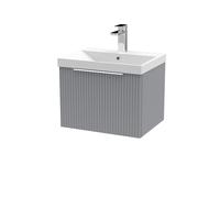 Tixall Fluted 1 Drawer Wall Hung Vanity Unit with Thin Edge Basin, Satin Grey, 500mm