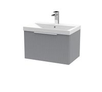 Tixall Fluted 1 Drawer Wall Hung Vanity Unit with Thin Edge Basin, Satin Grey, 600mm