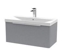 Tixall Fluted 1 Drawer Wall Hung Vanity Unit with Thin Edge Basin, Satin Grey, 800mm