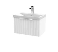 Tixall Fluted 1 Drawer Wall Hung Vanity Unit with Thin Edge Basin, Satin White, 600mm
