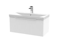 Tixall Fluted 1 Drawer Wall Hung Vanity Unit with Thin Edge Basin, Satin White, 800mm