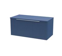 Tixall Fluted 1 Drawer Wall Hung Vanity Unit with Worktop, Satin Blue, 800mm