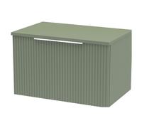 Tixall Fluted 1 Drawer Wall Hung Vanity Unit with Worktop, Satin Green, 600mm