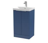 Tixall Fluted 2 Door Floor Standing Vanity Unit with Thin Edge Basin, Satin Blue, 500mm