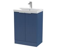Tixall Fluted 2 Door Floor Standing Vanity Unit with Thin Edge Basin, Satin Blue, 600mm