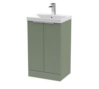 Tixall Fluted 2 Door Floor Standing Vanity Unit with Thin Edge Basin, Satin Green, 500mm
