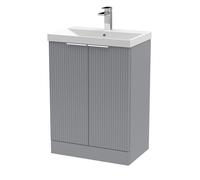 Tixall Fluted 2 Door Floor Standing Vanity Unit with Thin Edge Basin, Satin Grey, 600mm