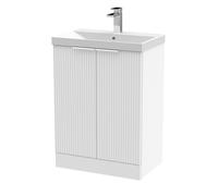 Tixall Fluted 2 Door Floor Standing Vanity Unit with Thin Edge Basin, Satin White, 600mm