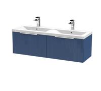 Tixall Fluted 2 Drawer Wall Hung Vanity Unit with Double Basin, Satin Blue, 1200mm