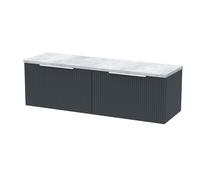 Tixall Fluted 2 Drawer Wall Hung Vanity Unit with Laminate Worktop, Dark Grey, 1200mm