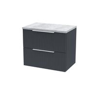 Tixall Fluted 2 Drawer Wall Hung Vanity Unit with Laminate Worktop, Dark Grey, 600mm