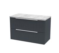 Tixall Fluted 2 Drawer Wall Hung Vanity Unit with Laminate Worktop, Dark Grey, 805mm