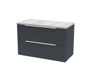 Tixall Fluted 2 Drawer Wall Hung Vanity Unit with Laminate Worktop, Dark Grey, 805mm