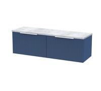 Tixall Fluted 2 Drawer Wall Hung Vanity Unit with Laminate Worktop, Satin Blue, 1200mm