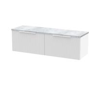 Tixall Fluted 2 Drawer Wall Hung Vanity Unit with Laminate Worktop, Satin White, 1200mm