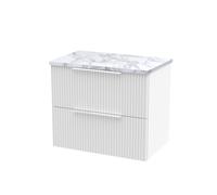 Tixall Fluted 2 Drawer Wall Hung Vanity Unit with Laminate Worktop, Satin White, 600mm