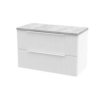 Tixall Fluted 2 Drawer Wall Hung Vanity Unit with Laminate Worktop, Satin White, 800mm