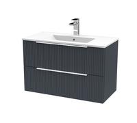 Tixall Fluted 2 Drawer Wall Hung Vanity Unit with Minimalist Basin, Dark Grey, 800mm