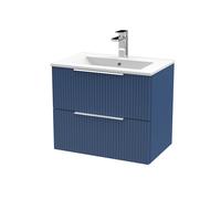 Tixall Fluted 2 Drawer Wall Hung Vanity Unit with Minimalist Basin, Satin Blue, 600mm