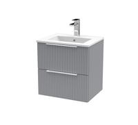 Tixall Fluted 2 Drawer Wall Hung Vanity Unit with Minimalist Basin, Satin Grey, 500mm