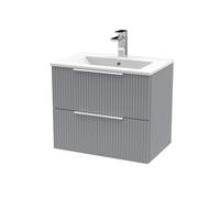 Tixall Fluted 2 Drawer Wall Hung Vanity Unit with Minimalist Basin, Satin Grey, 600mm