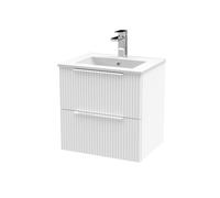 Tixall Fluted 2 Drawer Wall Hung Vanity Unit with Minimalist Basin, Satin White, 500mm