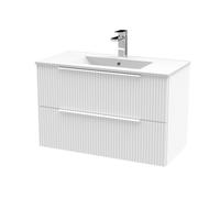 Tixall Fluted 2 Drawer Wall Hung Vanity Unit with Minimalist Basin, Satin White, 800mm